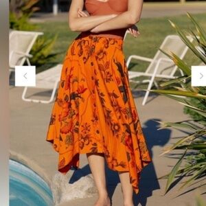 Anthropologie orange fall button floral midi skirt 2 xs